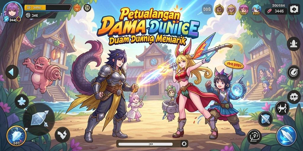 Tampilan gameplay yang kaya dengan elemen anime yang menarik.