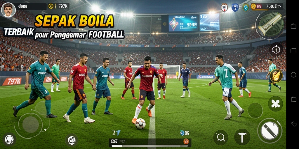 Screenshot menampilkan momen seru dalam gameplay sepak bola.