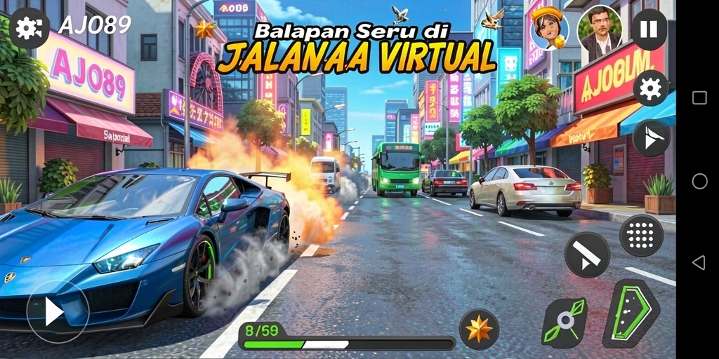 Tampilan gameplay balapan yang mendebarkan di AJO89.
