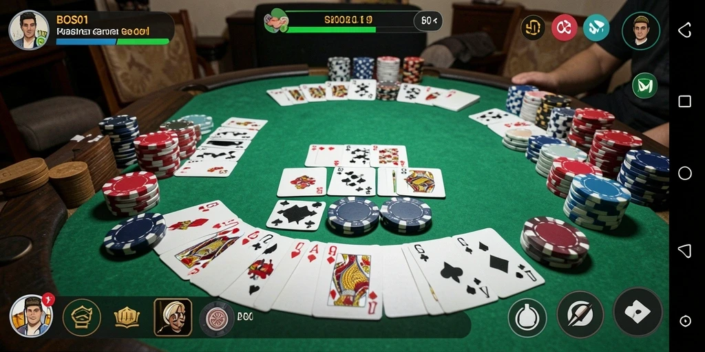 Tangkapan layar utama BOS01 menunjukkan gameplay seru Gaple.