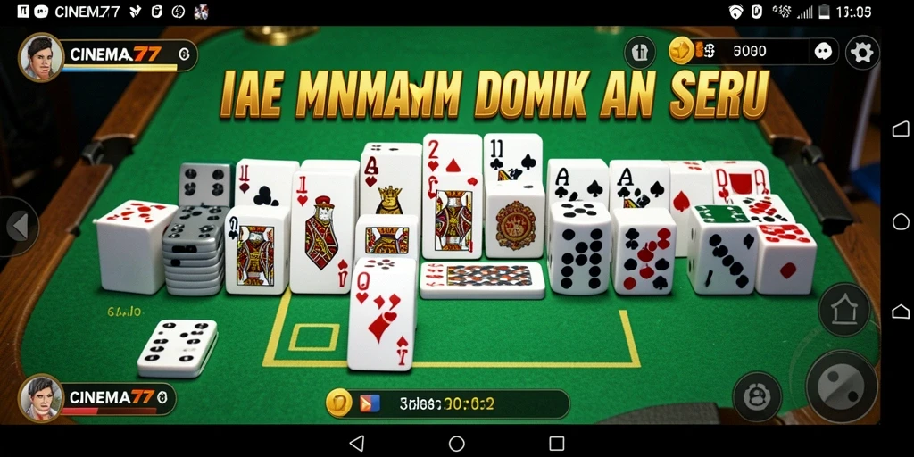 Screenshot utama CINEMA77 menunjukkan gameplay Domino yang seru.
