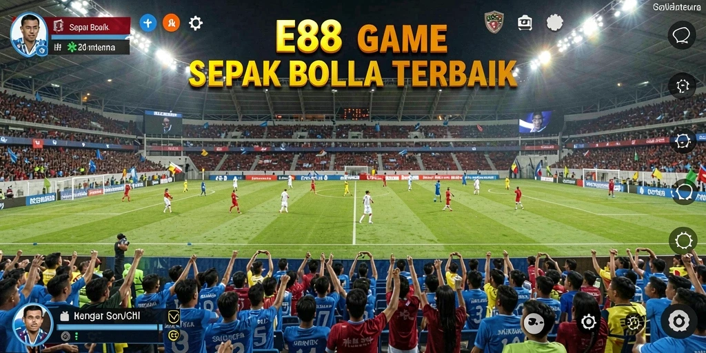Screenshot E88 menampilkan aksi dinamis permainan sepak bola.