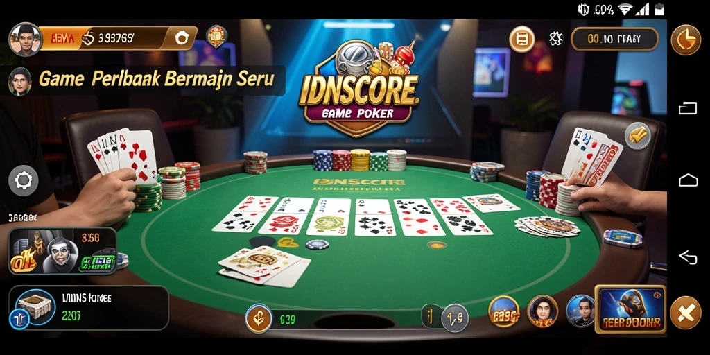 Tampilan menarik dari gameplay poker di IDNSCORE yang menggugah semangat bermain.