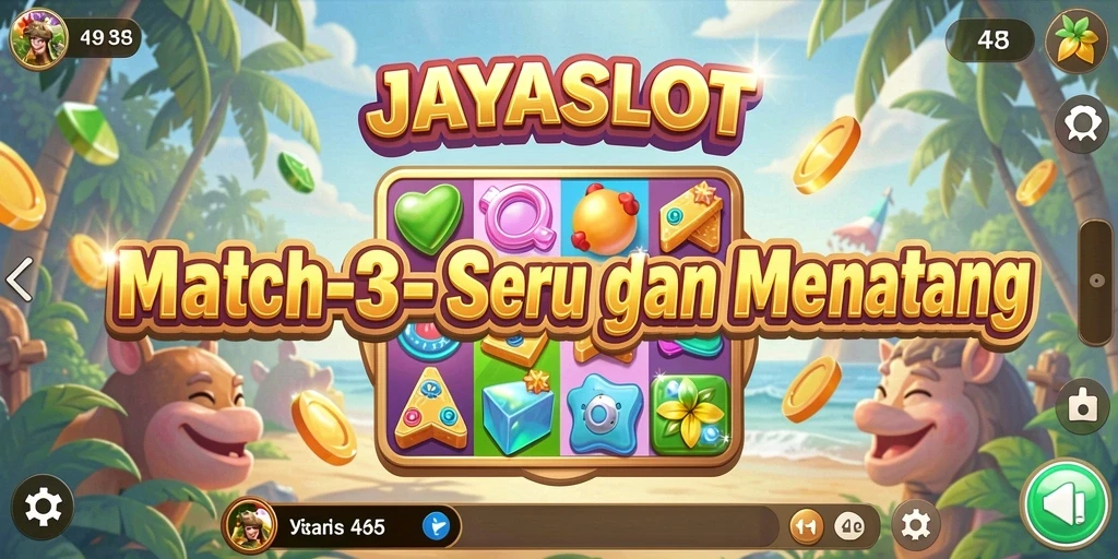 Tampilan gameplay menarik dari JAYASLOT dengan berbagai simbol dan tantangan Match-3.