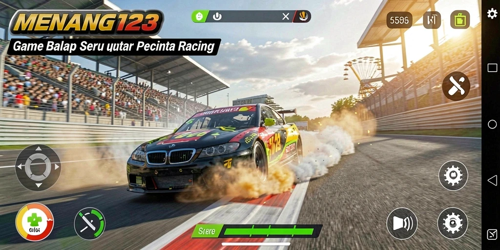 Screenshot utama MENANG123 menampilkan aksi balap yang mendebarkan.