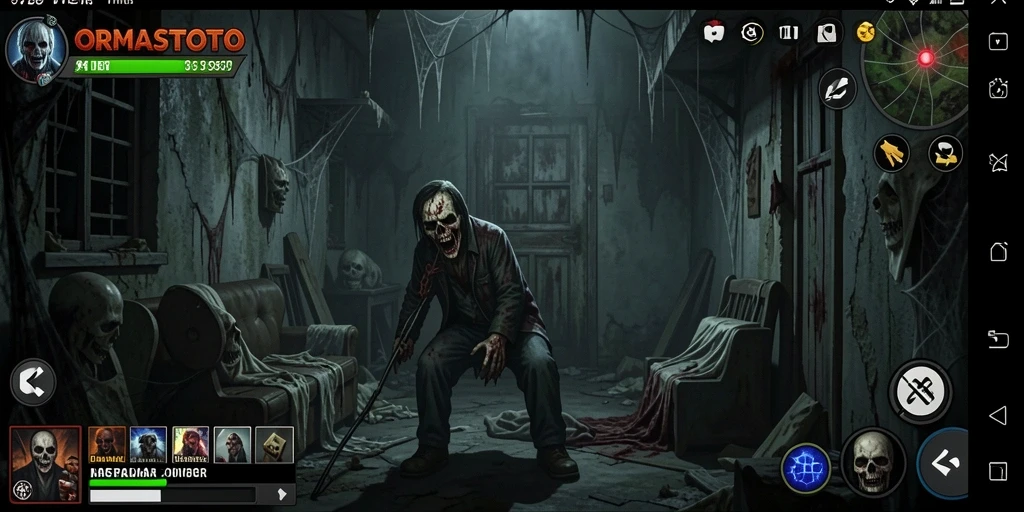 Screenshot gameplay ORMASTOTO menampilkan suasana Horror yang mencekam.