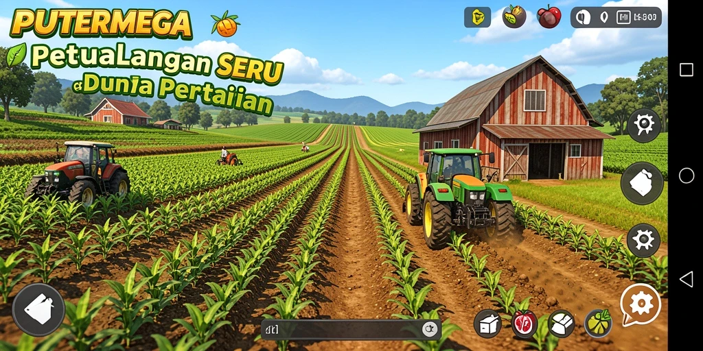 Tangkapan layar utama PUTERMEGA dengan gameplay pertanian yang menarik.
