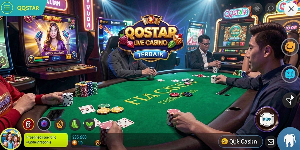 Tampilan interaksi langsung dengan dealer di QQSTAR Live Casino.