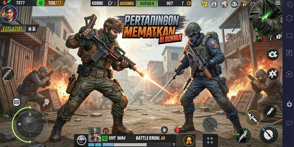 Screenshot gameplay TOTO777 yang menampilkan aksi intens dalam pertarungan Battle Royale.