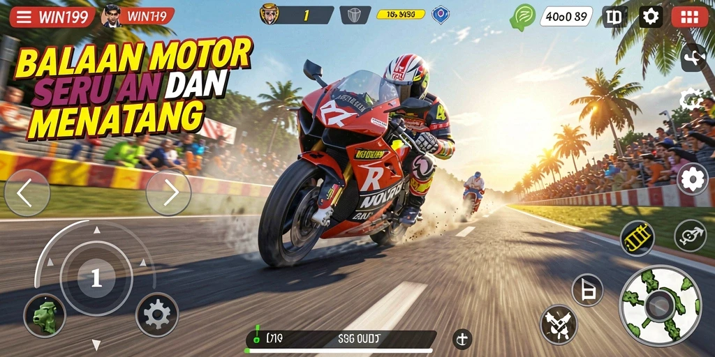 Screenshot gameplay WIN199 yang menampakkan balapan motor yang seru.